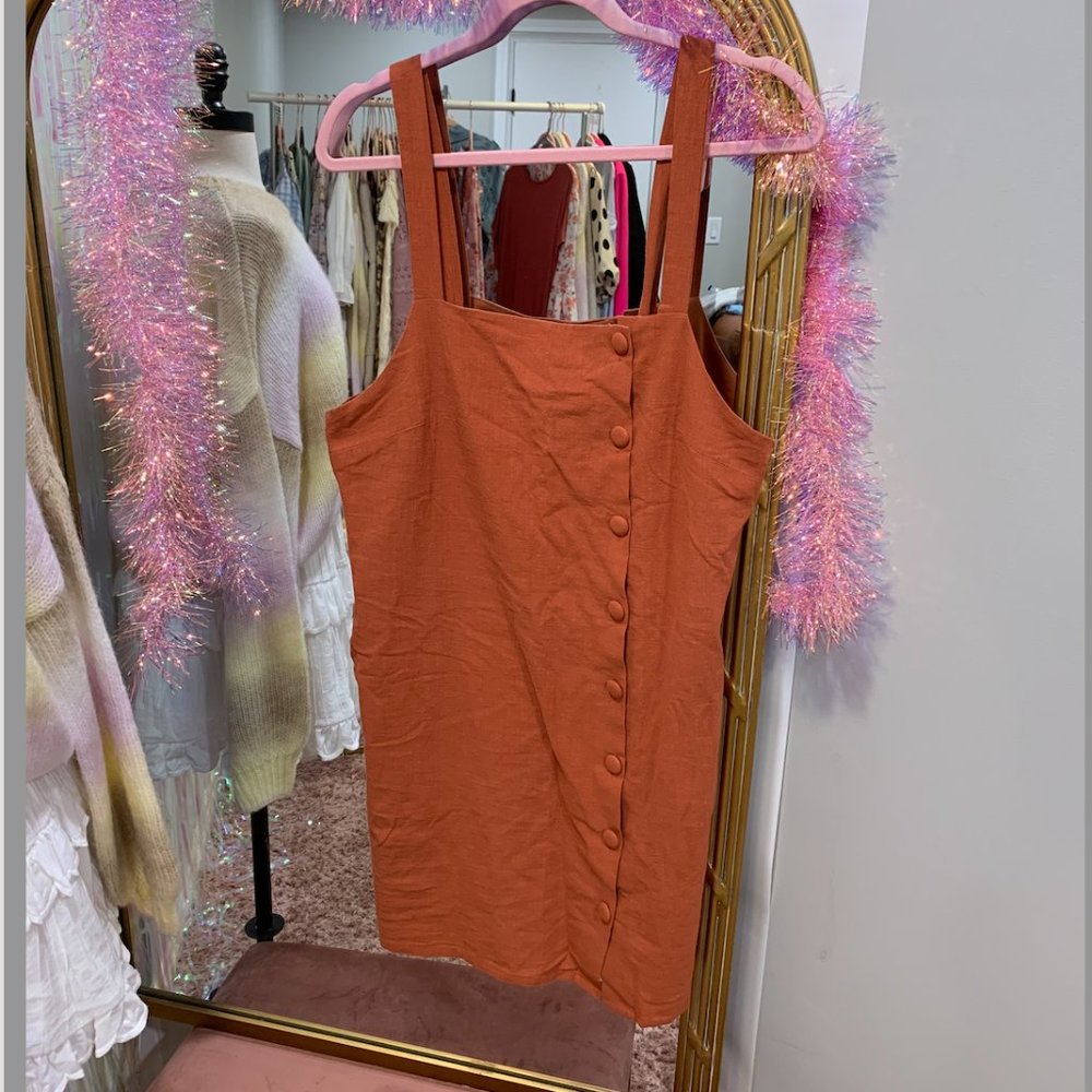 Linen Button Down Rust Overall Dress - image 2